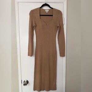 Topshop Tan Long Sleeve Knit Dress